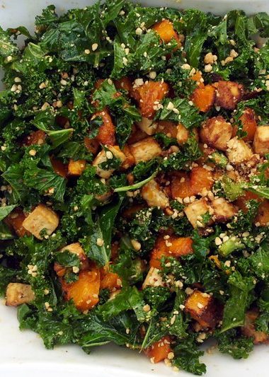 Kale Salad With Roasted Butternut and PeanutTofu vegetarian