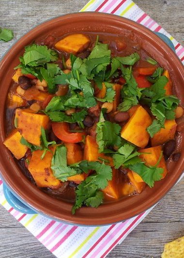 sweet potato black bean chickpea chili vegan
