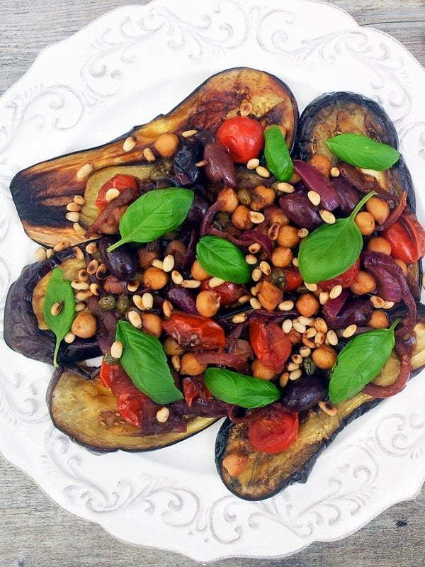 grilled aubergines with chickpea caponata [vegan]