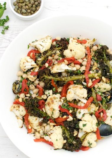 Purple Sprouting Broccoli & Cauliflower Salad with Salsa Verde [vegan] by The Flexitarian