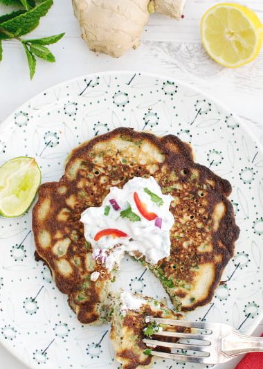 Buckwheat Spinach Pancakes with Mint-Coriander Dressing [vegetarian] [gluten free] by The Flexitarian
