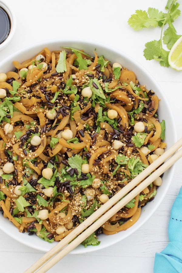 black rice & sweet potato salad with ginger miso dressing [vegan] [gluten free]