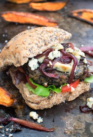 Blue Cheese Mushroom Burger With Caramelised Red Onions [vegetarian] by The Flexitarian