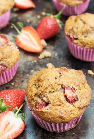 Low Sugar Banana & Strawberry Muffins [vegan] by The Flexitarian