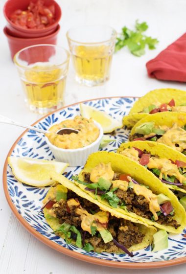 Moroccan Quinoa Mince Tacos with Creamy Harissa Dressing [vegetarian] by The Flexitarian