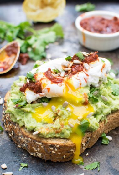 Smashed Avocado Toast with Poached Egg & Harissa [vegetarian]