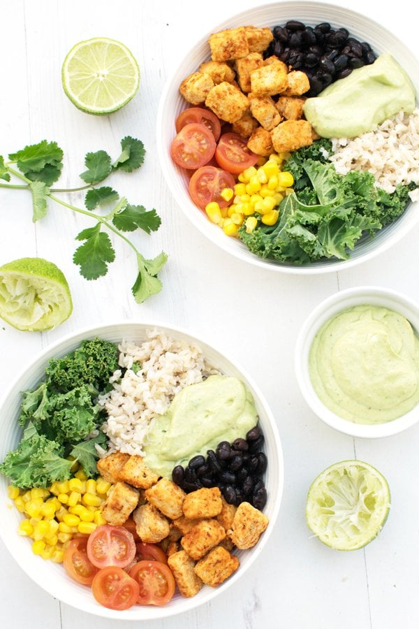 recovery protein bowl with quorn + creamy chipotle avocado dressing [vegetarian]