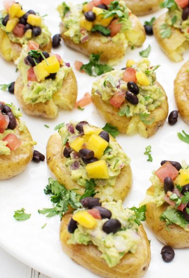 Crushed Baby Gem Potatoes with Black Bean Salsa & Guacamole [vegan] [gluten free] by The Flexitarian