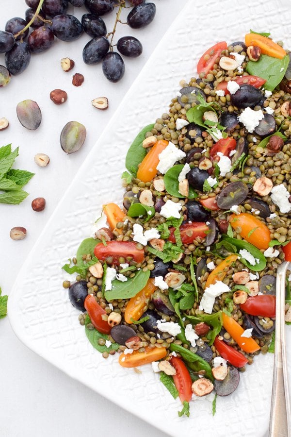 lentil & grape salad with feta, mint & hazelnut [vegetarian]