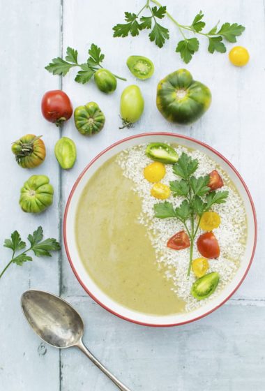 Green Tomato Soup with Spoon [vegan] The Flexitarian