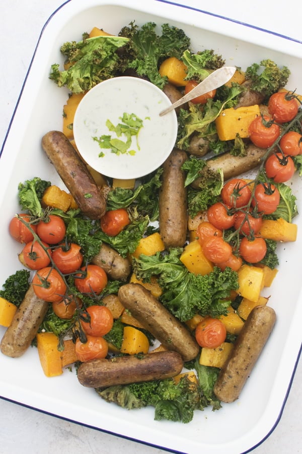 vegetarian sausage tray bake