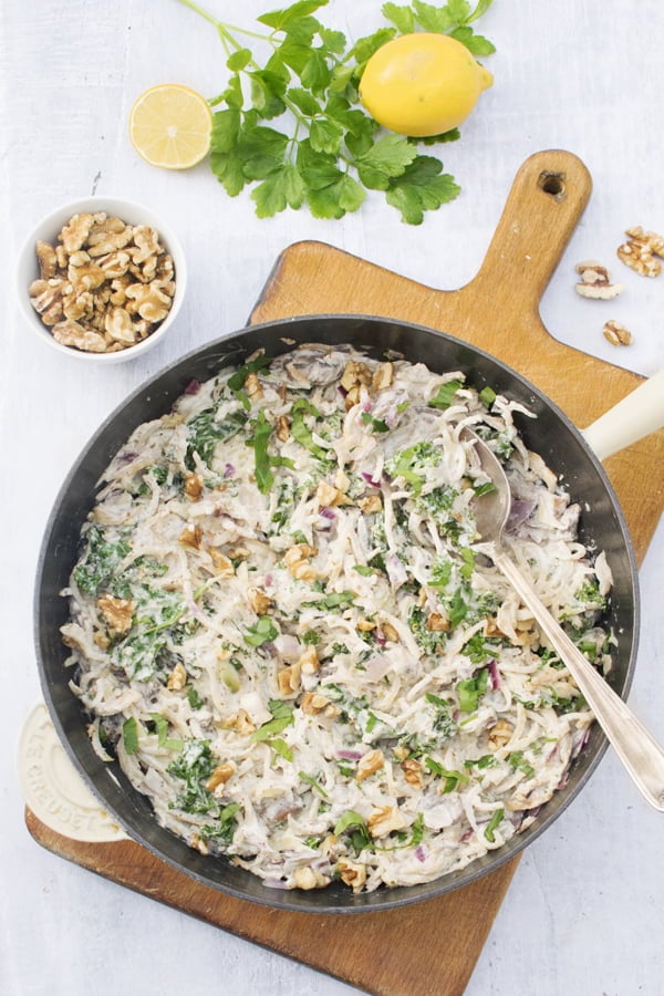 creamy celeriac noodles with mushroom & kale [vegan] [gluten free]