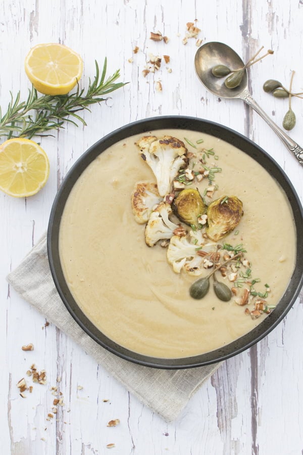 roasted brussels sprouts and cauliflower soup [vegan] [gluten free]