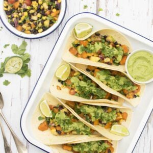Sweet Potato Tacos With Black Bean Pineapple Salsa [vegan] | The Flexitarian