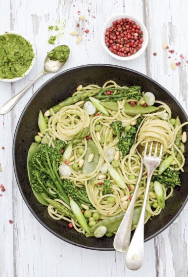 Pasta Primavera with Watercress & Almond Pesto [vegan] by The Flexitarian