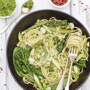 Pasta Primavera with Watercress & Almond Pesto [vegan] by The Flexitarian