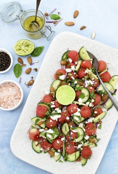 Watermelon Salad with Cucumber & Feta [vegetarian] - The Flexitarian