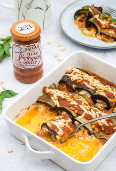Aubergine Roll Ups - Vegan Bolognese Sauce Sacla by Annabelle Randles | The Flexitarian