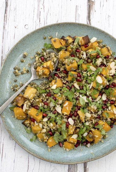 Roasted Butternut Squash Salad with Bulgur Wheat and Lentil by The Flexitarian