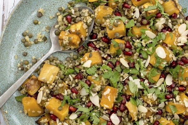 Roasted Butternut Squash Salad with Bulgur Wheat and Lentil 2019 © Annabelle Randles The Flexitarian
