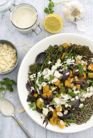 Roasted Butternut Squash, Broccoli and Lentil Salad With Tahini Dressing 2020 &copy; Annabelle Randles | The Flexitarian | Le Flexitarien