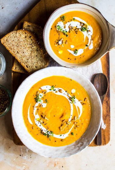 Creamy Sweet Potato Soup recipe from Be More Vegan by Niki Webster