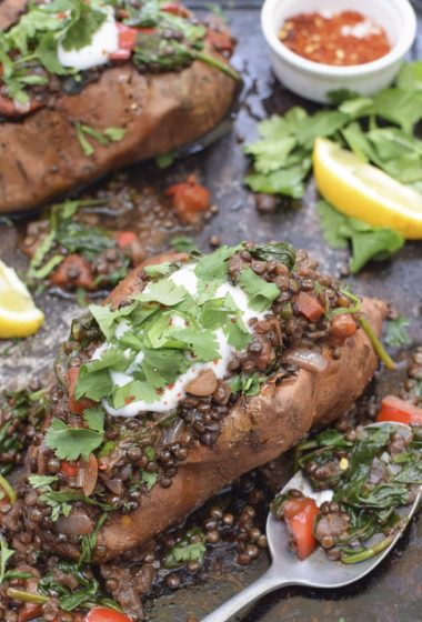 Baked Sweet Potatoes with Smoky Beluga Lentils [vegan] [gluten free] &copy; Annabelle Randles | The Flexitarian