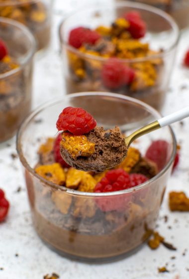 This vegan chocolate mousse with honeycomb chunks is the perfect dessert for any occasion. It's creamy, chocolatey, and oh-so-delicious.