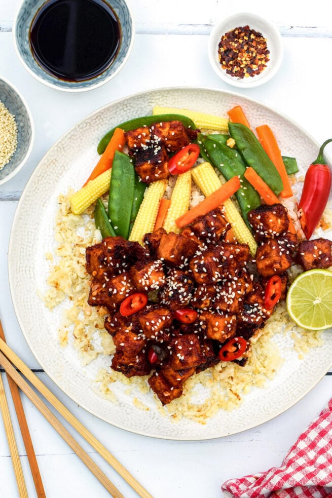 Cauliflower Rice with Sticky Tofu