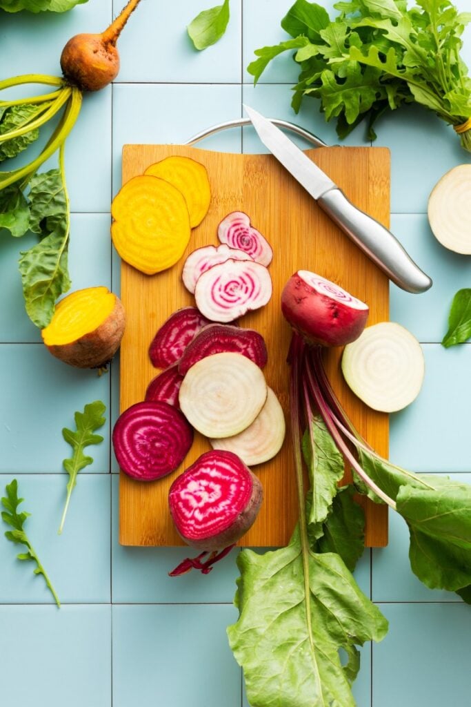 different coloured beetroot including chioggia