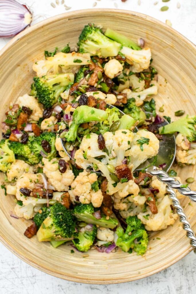 close up Broccoli & Cauliflower Salad