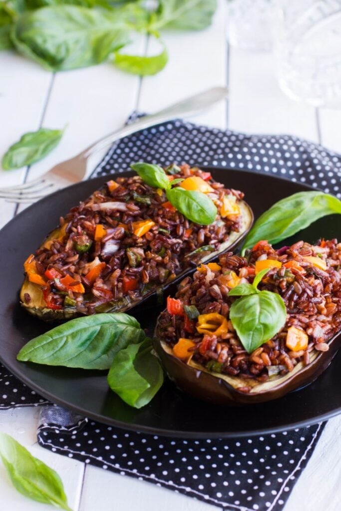 stuffed aubergines with rice