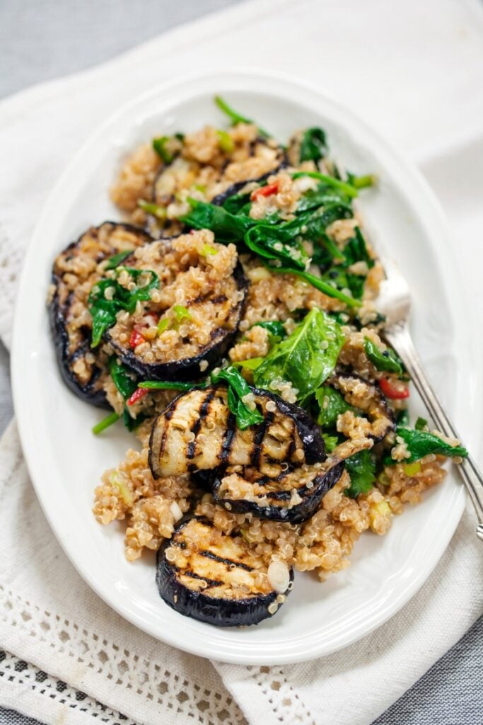 grilled aubergine with quinoa