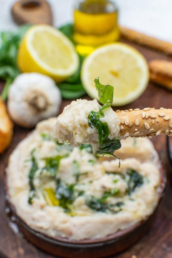 Plain pepper cannellini dip with breadstick
