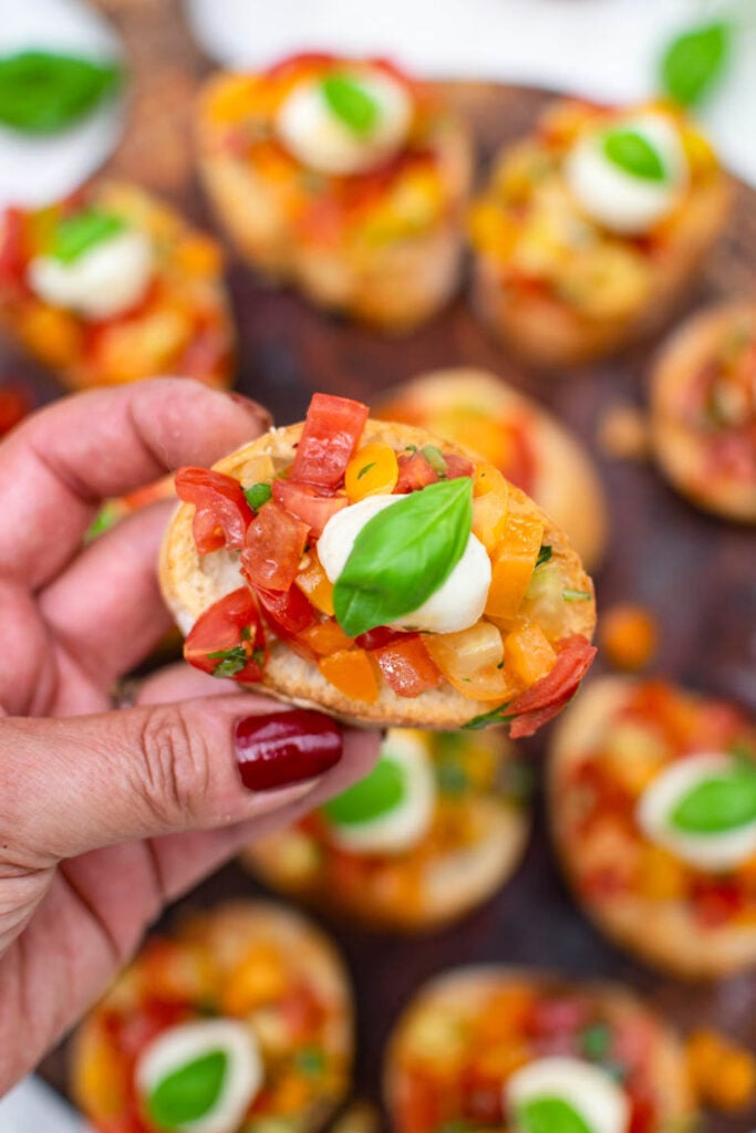 Caprese Bruschetta served as an easy Italian summer appetiser