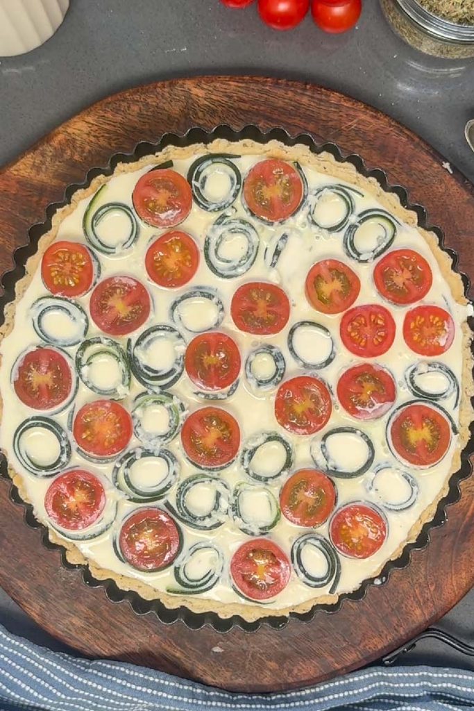 courgette feta quiche ready to be baked