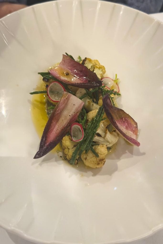 grilled cauliflower with miso and parsnip purée and genmaicha butter