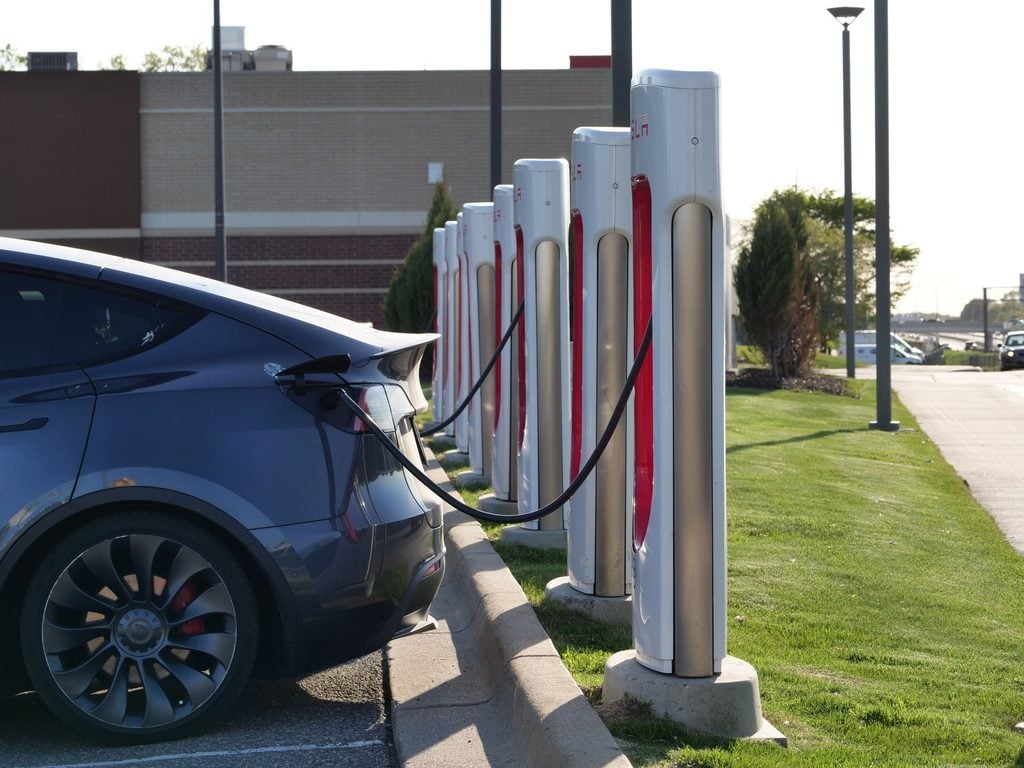 Newer generation EV charging during sunny day