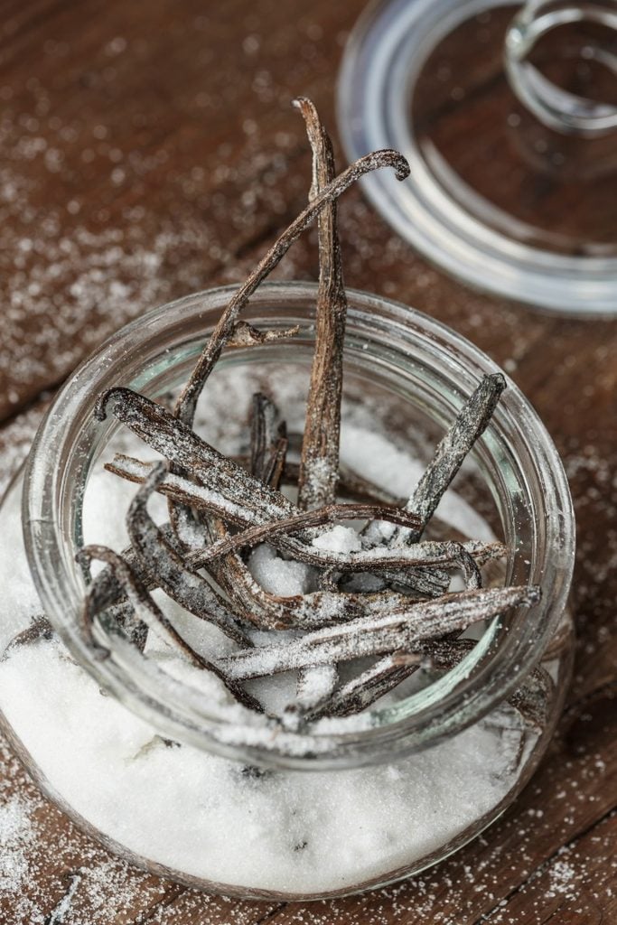 vanilla pods in sugar jar