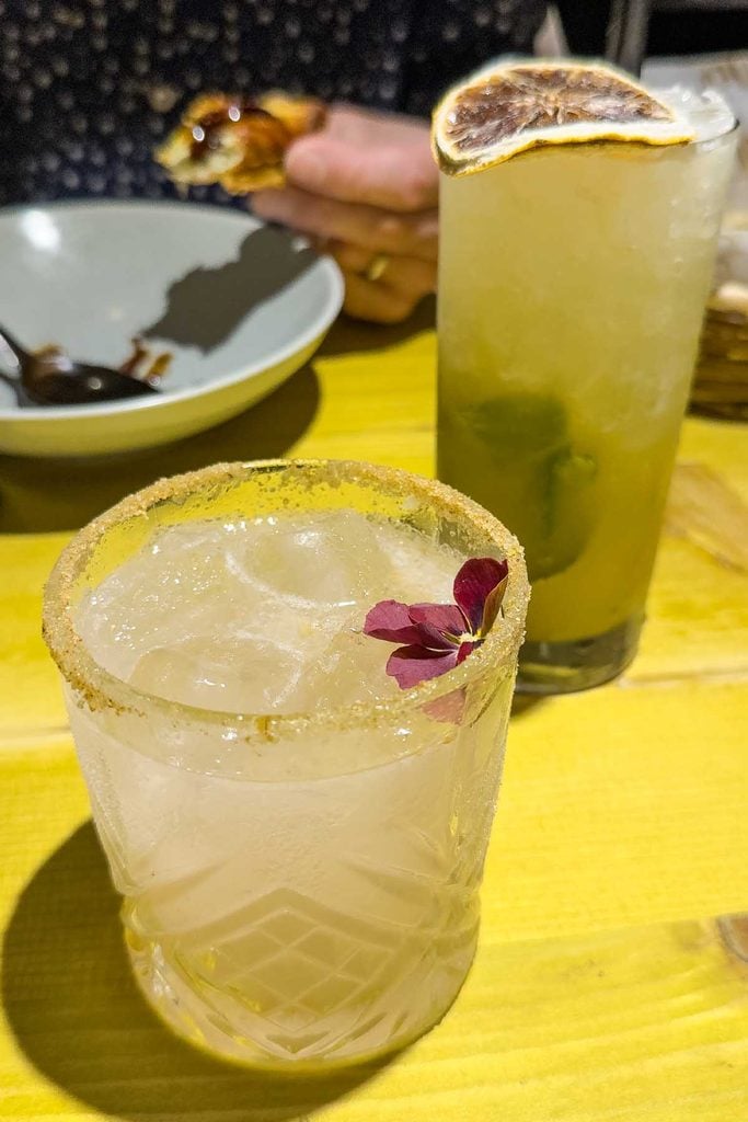 Tobarita spicy margarita and Toba Spritz mocktail at Toba London