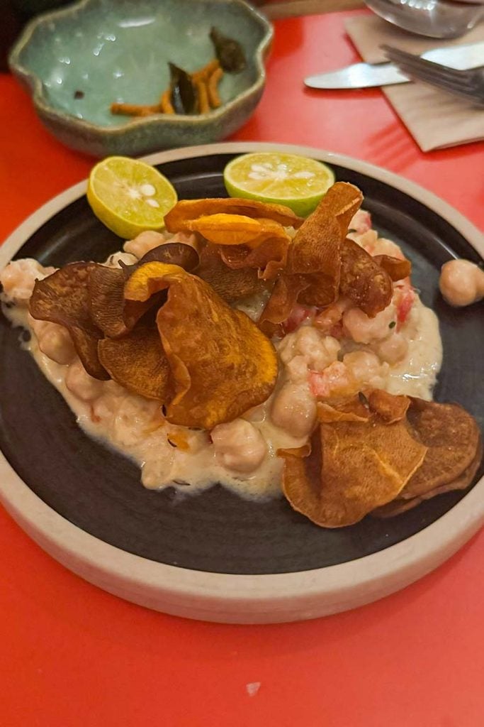 Chickpea, coconut and citrus salad with sweet potato crisps and lime at Trinco
