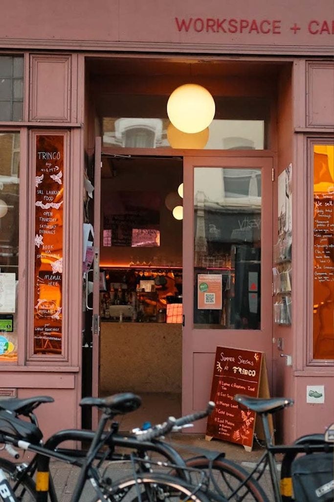 Entrance to Oru East Dulwich on Lordship Lane, home of Trinco restaurant, with bicycles parked outside